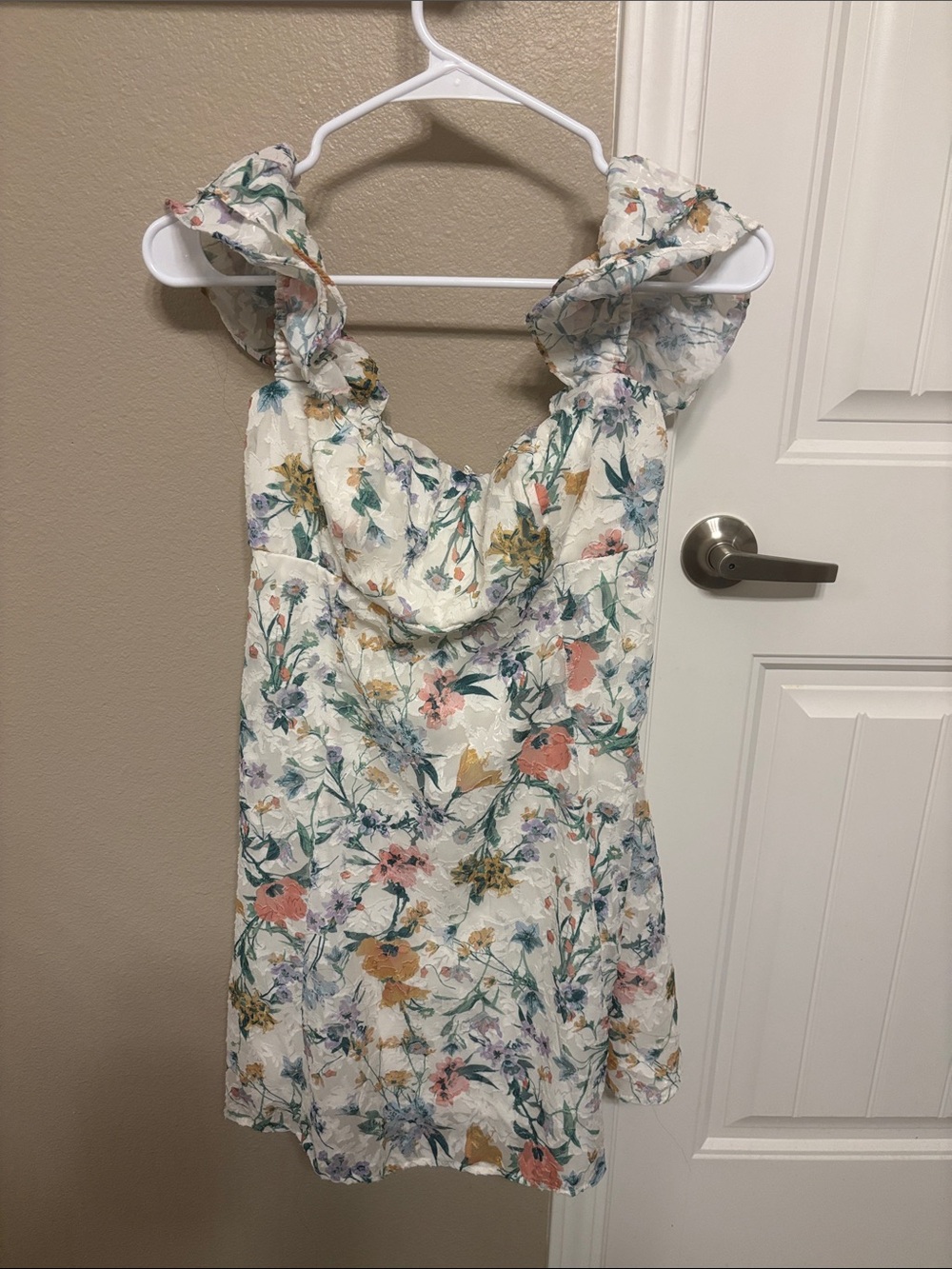 wild fable White Floral Ruffle Strap Mini Dress
